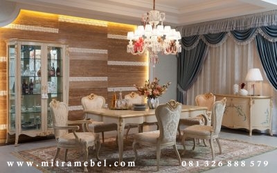 Set Meja Makan Mewah Modern Ukiran