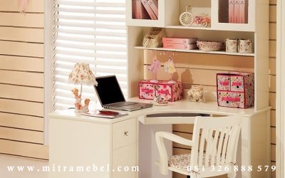 Set Meja Belajar Minimalis Rak Kayu Jepara