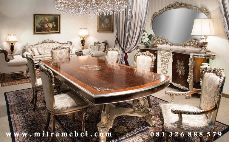 Set Meja Kursi Makan Ukir Mewah Elegant Terbaru