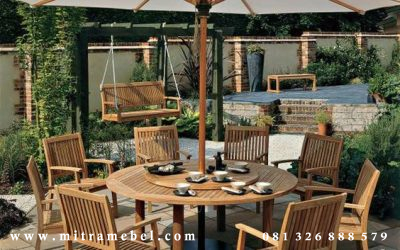 Set Meja Payung Taman Kebun Tepi Kolam Kayu Jati