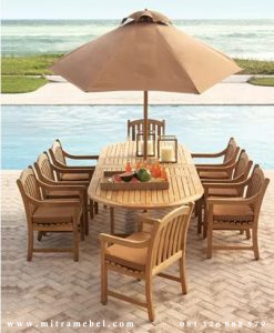 Set Meja Payung Taman Outdoor Kayu Jati