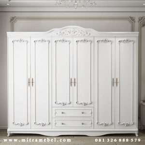 Lemari Pakaian 6 Pintu Elegan Cat Duco Putih
