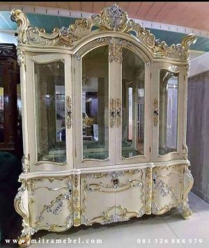 Lemari Hias Kayu Jati Ukir Elegan Cat Duco