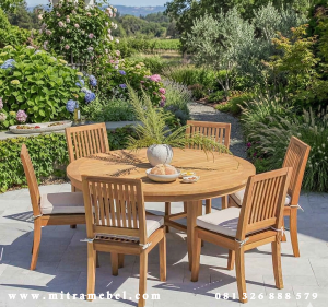 Set Meja Makan Outdoor Kayu Jati