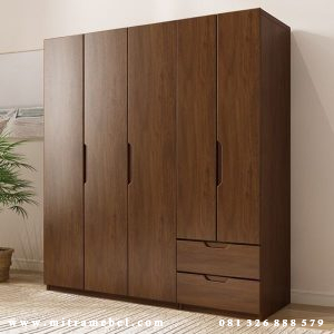 Lemari Pakaian 5 Pintu Minimalis Modern Kayu Jati