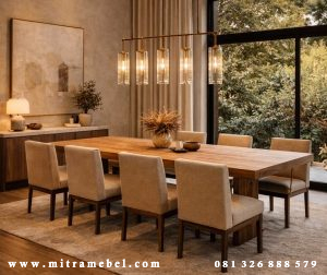 Set Meja Makan Keluarga Model Minimalis Modern Kayu Jati